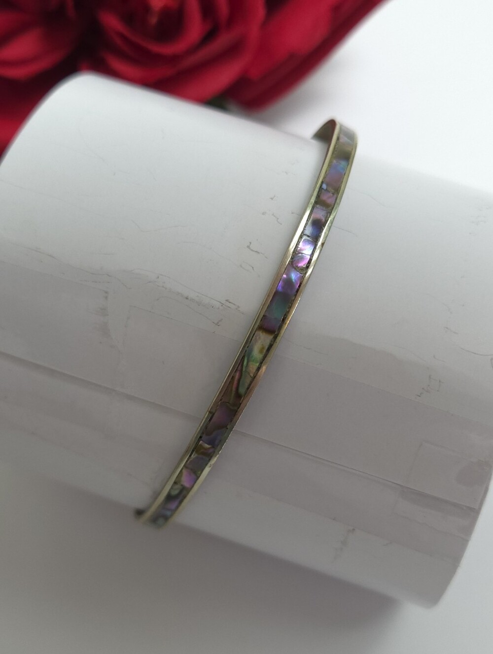 Sterling Silver Alpaca Mexico Albalone Shell Bangle Bracelet Amazing Vintage - Picture 11 of 16